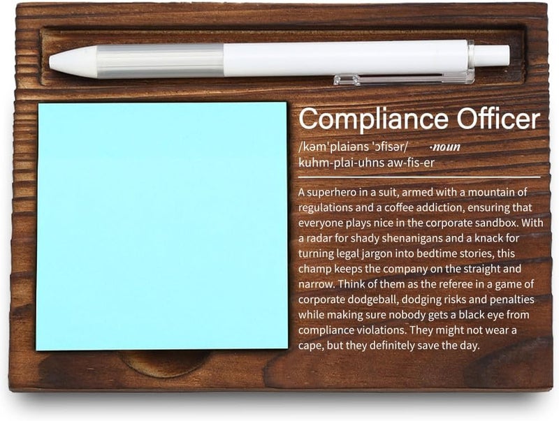 VYNWPDFLI Compliance Officer Desk Organizer, Engraved Funny Job Definition Gift, Unique Office Decor for Professionals, Wooden Sticky Note Holder, LQQ44 - Image 1